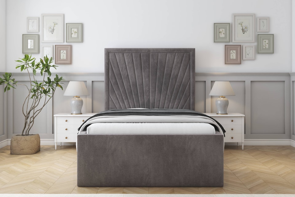 image 1 of Sloomy Somerset Slate Naples Bed Frame With Mattress With 50" Upholstered Headboard 4' Small Double