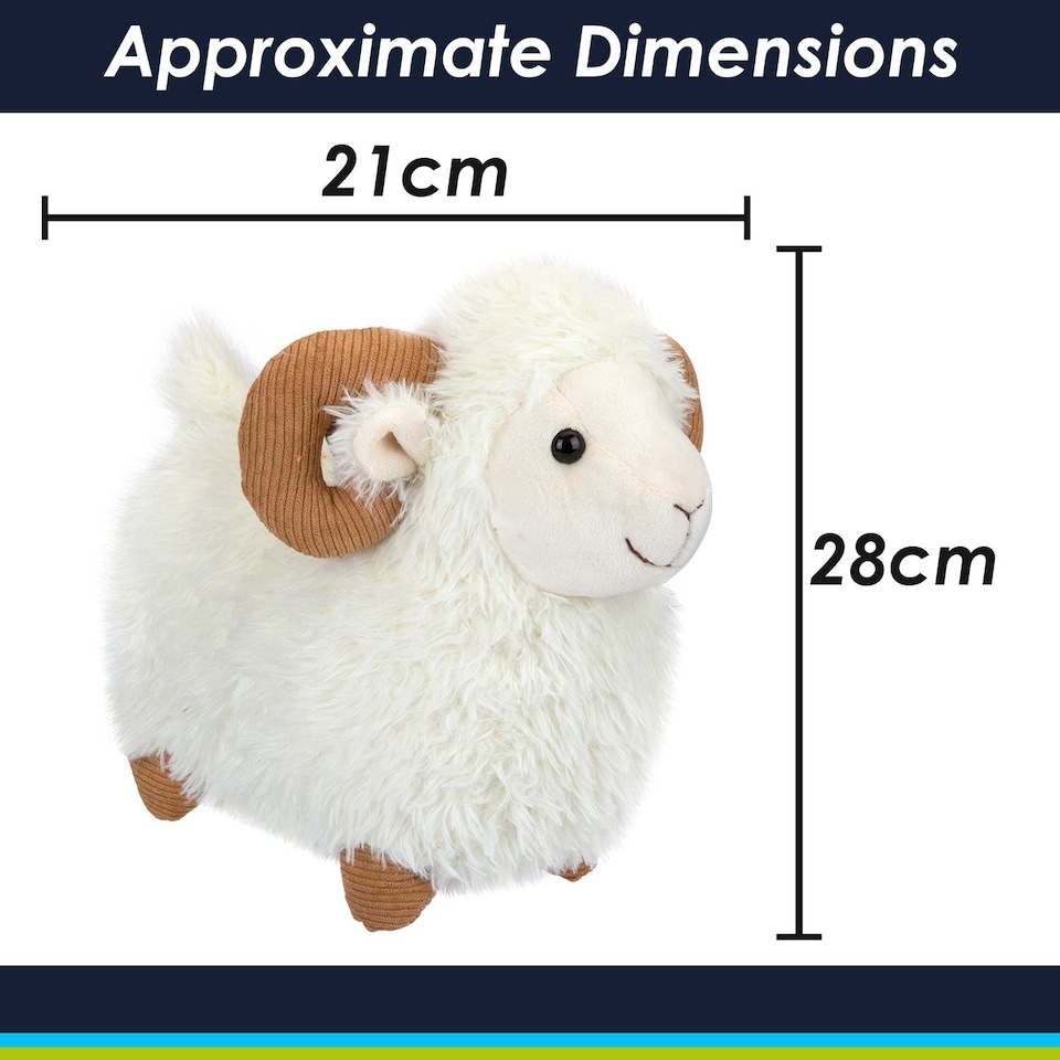 image 1 of vfm-estore Sheep With Horns Soft Plush Toy - Huggable White Farm Animal Stuffed Toy