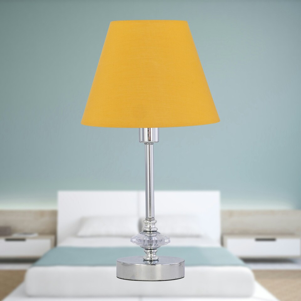 image 1 of Chrome Jewelled Table Lamp with Ochre Yellow Shade Chrome | Yellow