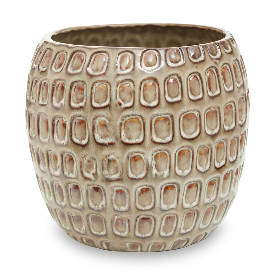 image 1 of Interiors by Premier Large Ceramic Planter, Modern Textured Green Stoneware Planter for Home Decor, Flower Pots For Indoor Plants Cream