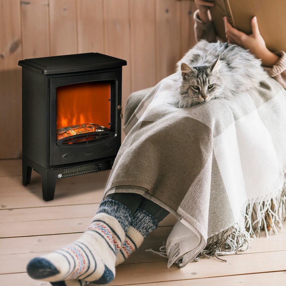 image 1 of HOMCOM Freestanding Electric Fireplace Stove Heater W/ LED Flame Effect Black