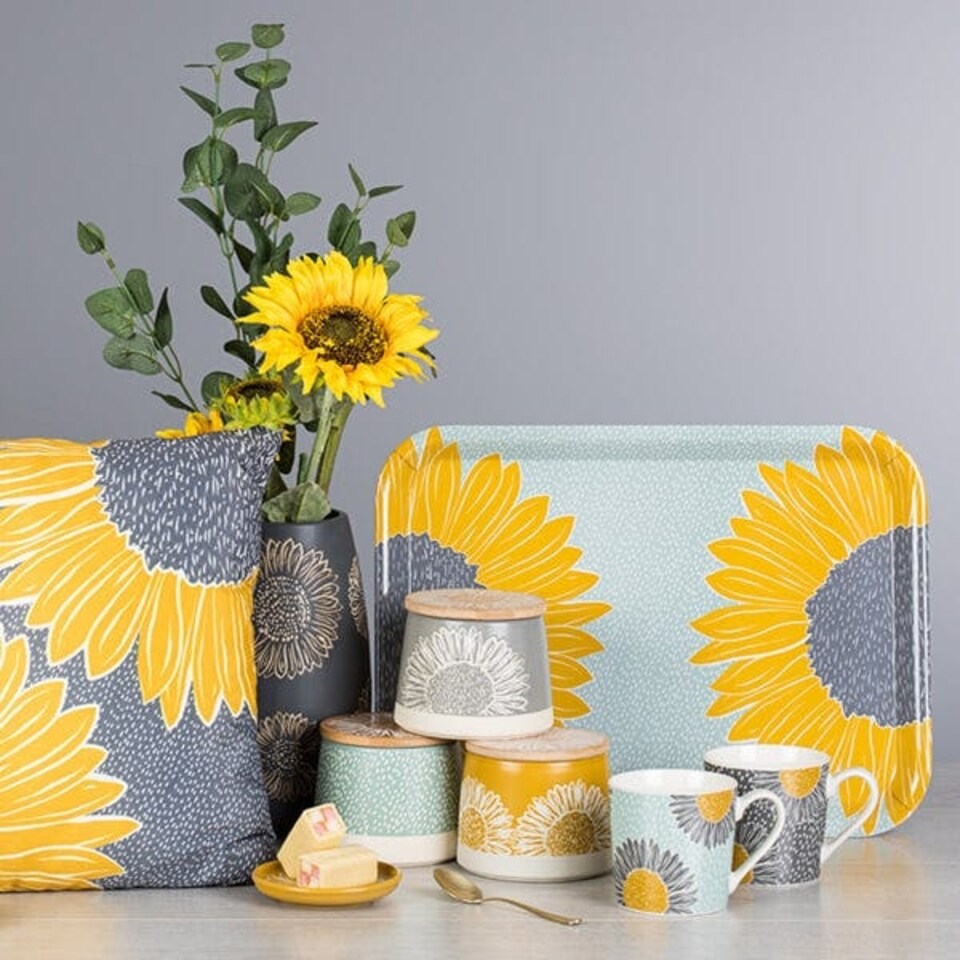 image 1 of English Tableware Company Artisan Flower Blue Canister with Bamboo Lid