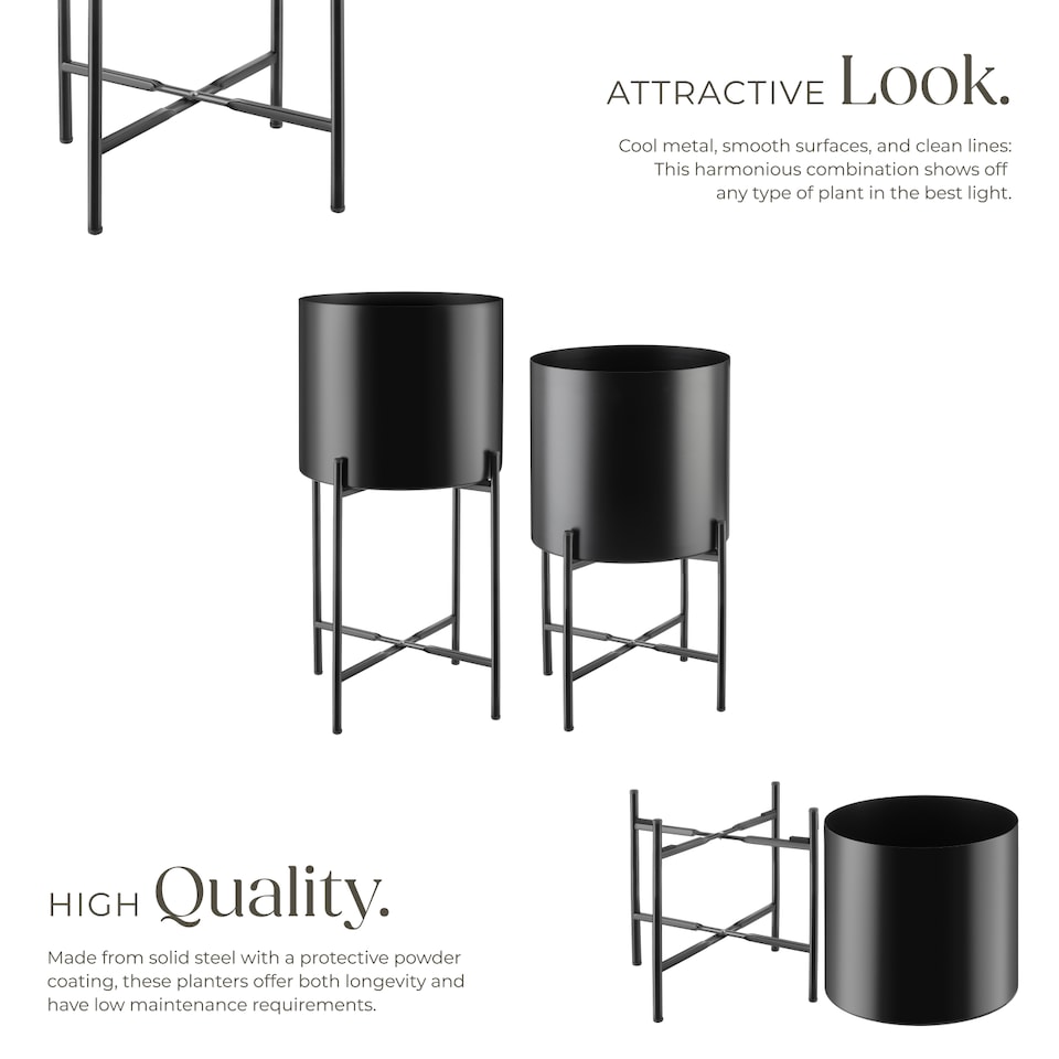 image 1 of Plant Stands Kalmar, set of 2 decorative plant pots in black steel | Black | black | 31 x 31 x 56 cm | 1