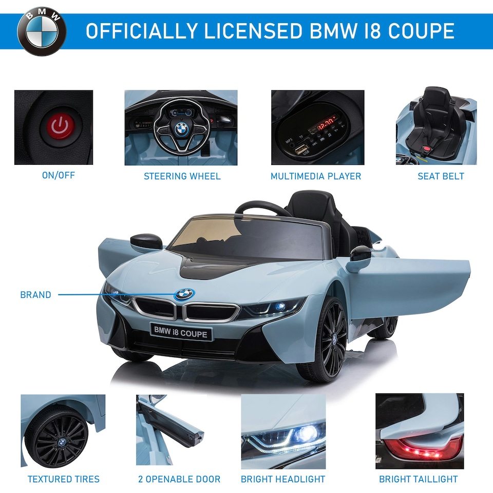 image 1 of HOMCOM Licensed BMW I8 Coupe Kids Ride-On Car 6V w/ Remote Lights Horn Music