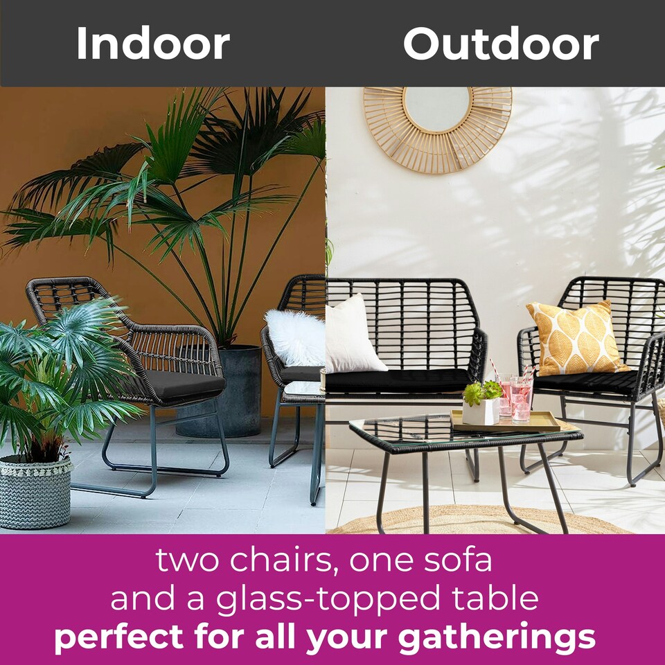 image 1 of Neo Black 4 Piece Bamboo Style Table & Chairs Set