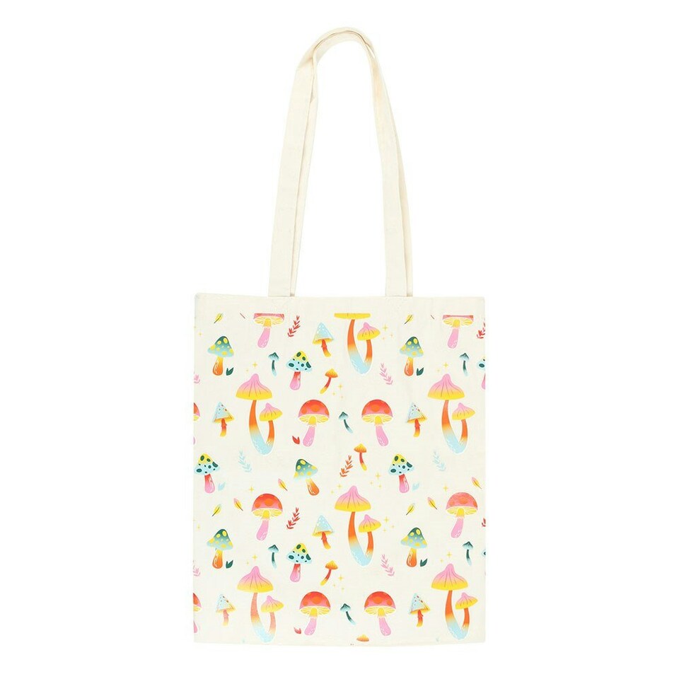 image 1 of Something Different Funky Fungi Mushroom Polycotton Tote Bag - White/Pink/Yellow - One Size White