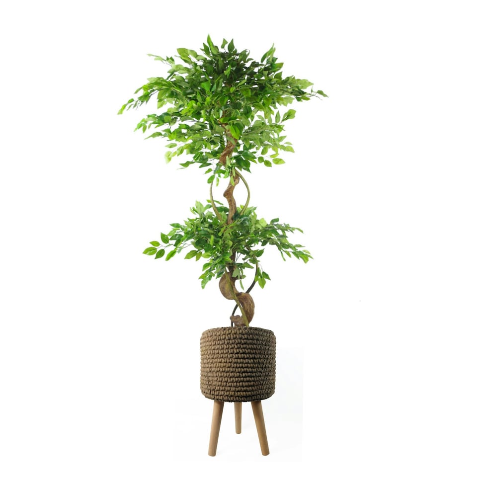 image 1 of Seagrass Style Composite Planter with Stand Brown