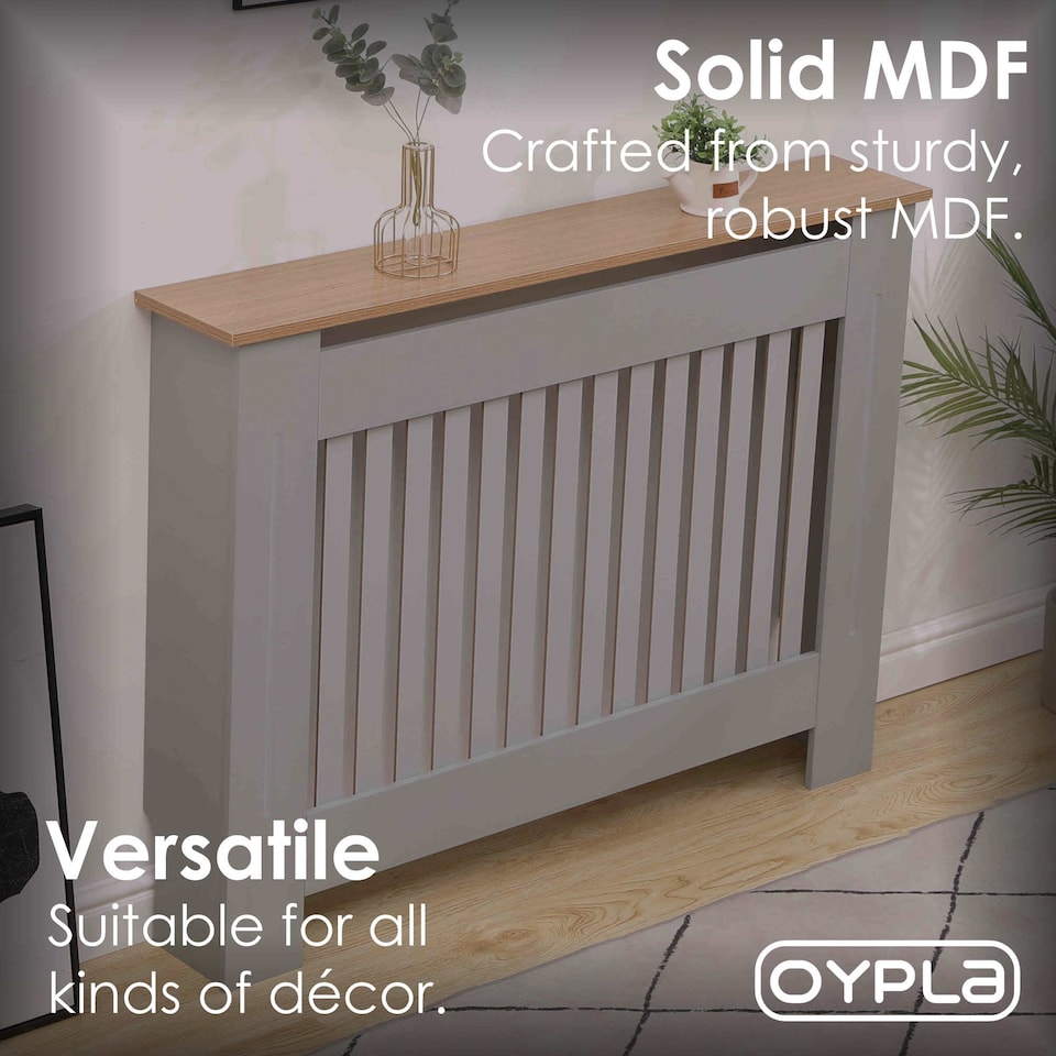 image 1 of Medium Grey Wooden Slatted Grill Radiator Cover MDF Cabinet