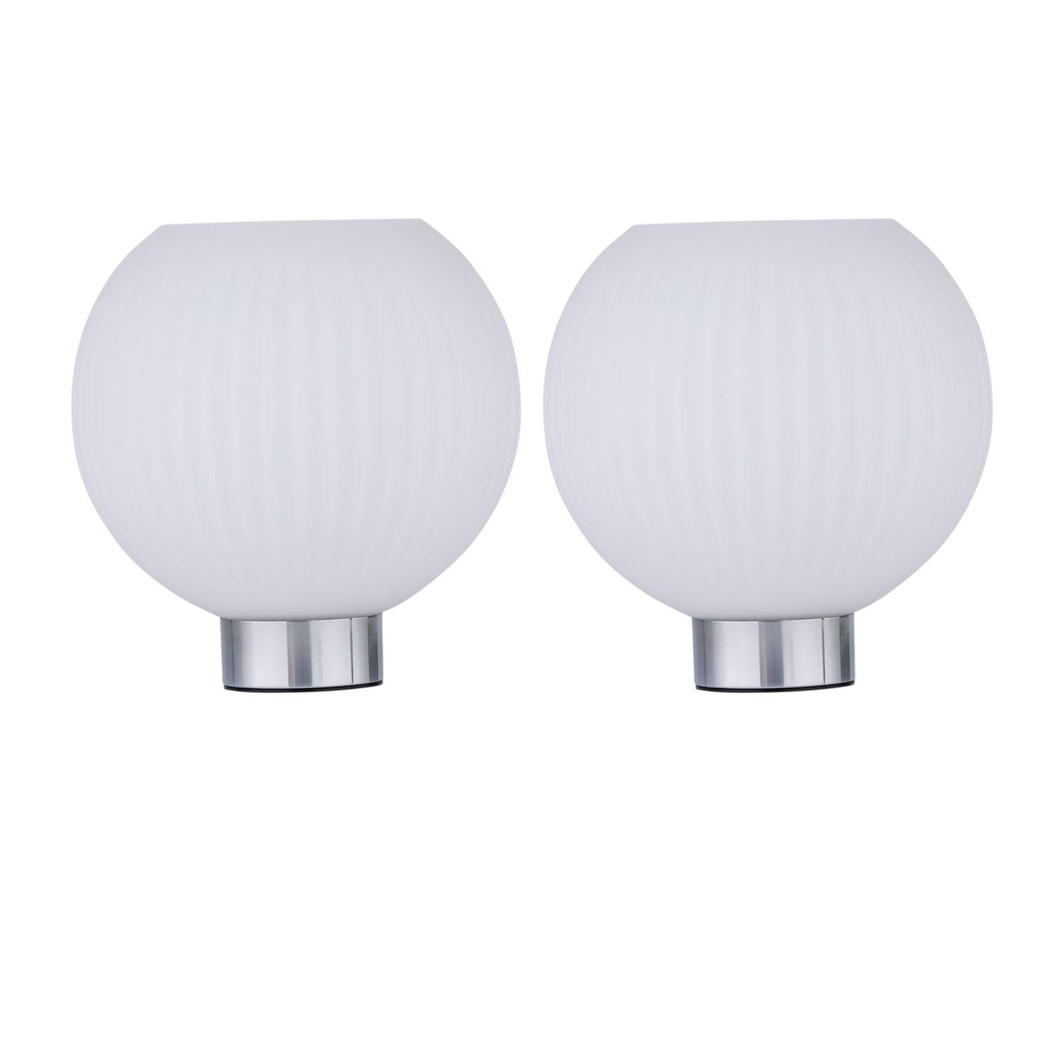 First Choice Lighting Set of 2 Betchley - Battery Operated Chrome Lamp with White Glass in Silver