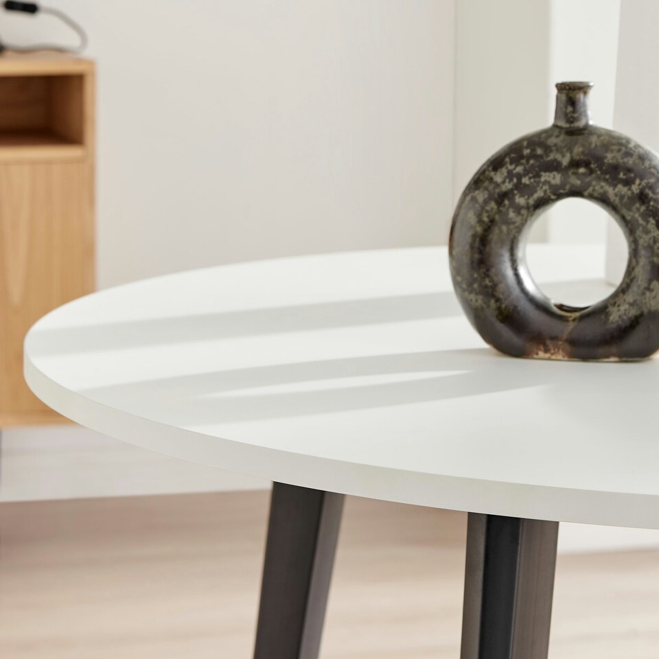 image 1 of Furniturebox Koko White Round Dining Table with Black Legs 100cm