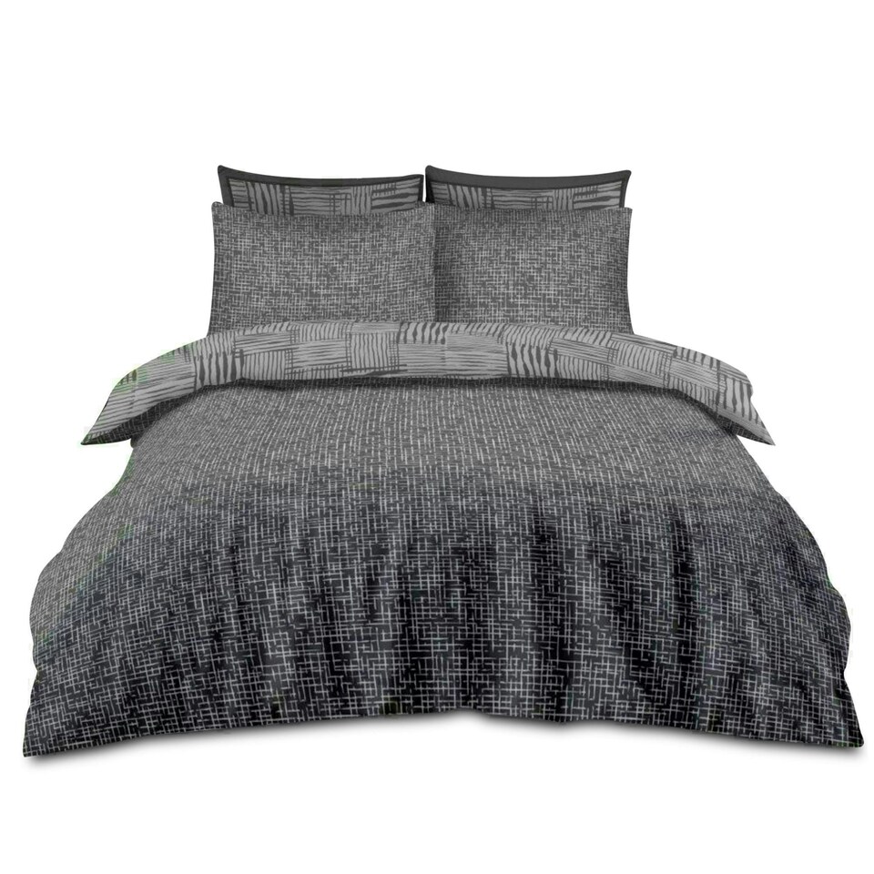 image 1 of Ryder Printed Duvet Cover Set Reversible Polycotton Beddings Grey | King