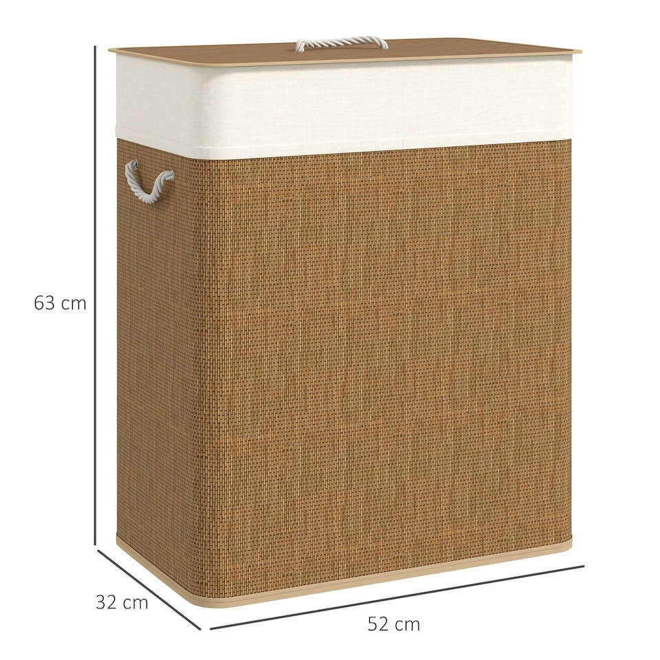 image 1 of HOMCOM 100L Laundry Basket with Lid, Washing Basket for Bathroom, Brown Brown | Cream White
