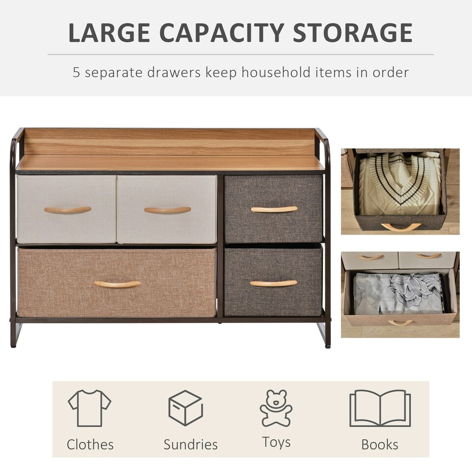 image 1 of Drawer Dresser Tower Unit Clothes Storage Organizer with Wood Top, Steel Frame