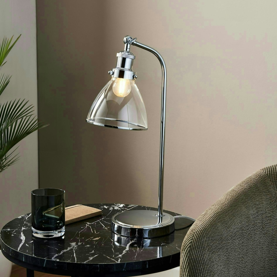 image 1 of Brunswick Polished Nickel & Glass Desk Table Lamp Silver