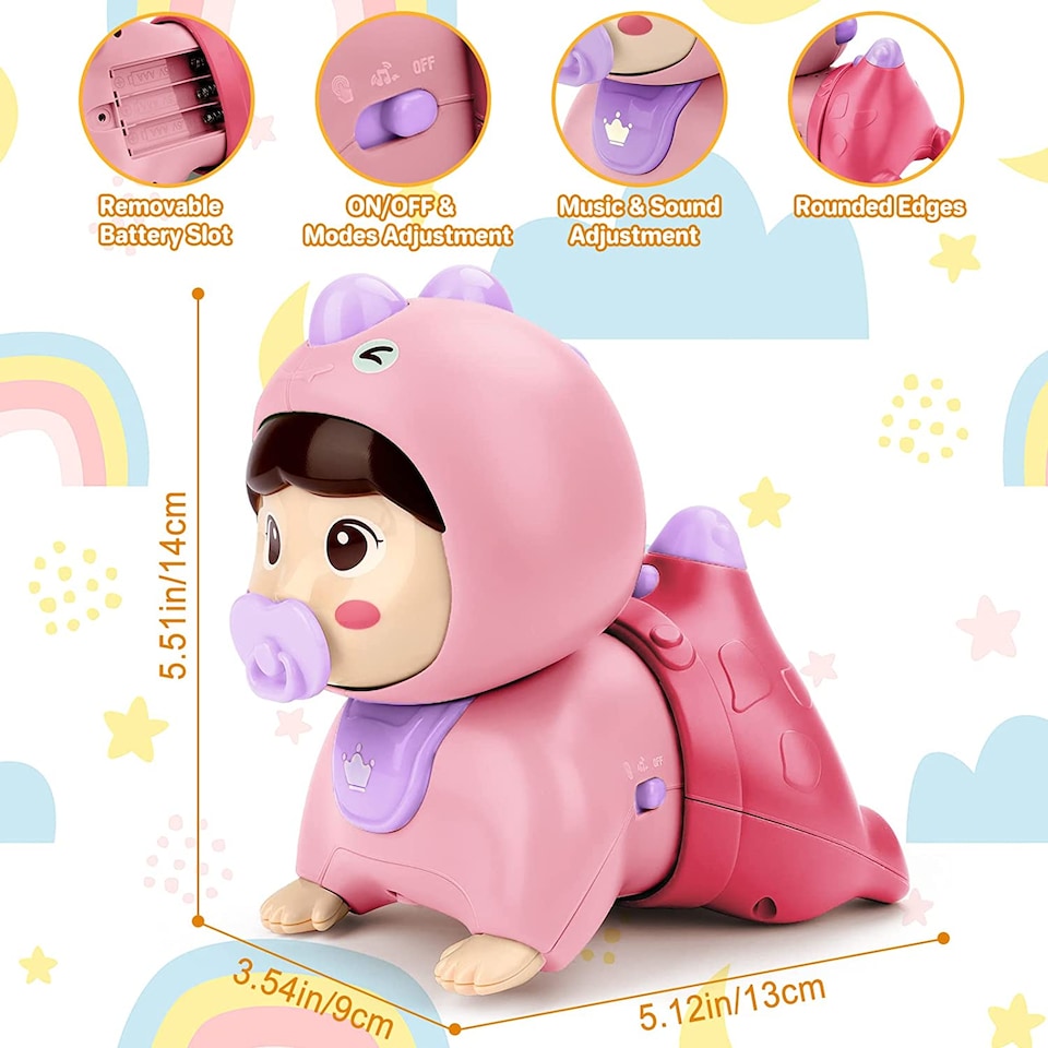 image 1 of Interactive Crawling Baby Doll Toy with Music & Lights (Pink) Sensory Learning Toy for Toddlers Educational & Fun