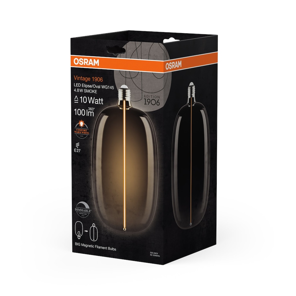 image 1 of Osram Vintage 1906 Big Elipse Oval 10 Magnetic DIM Lamp Smoke E27