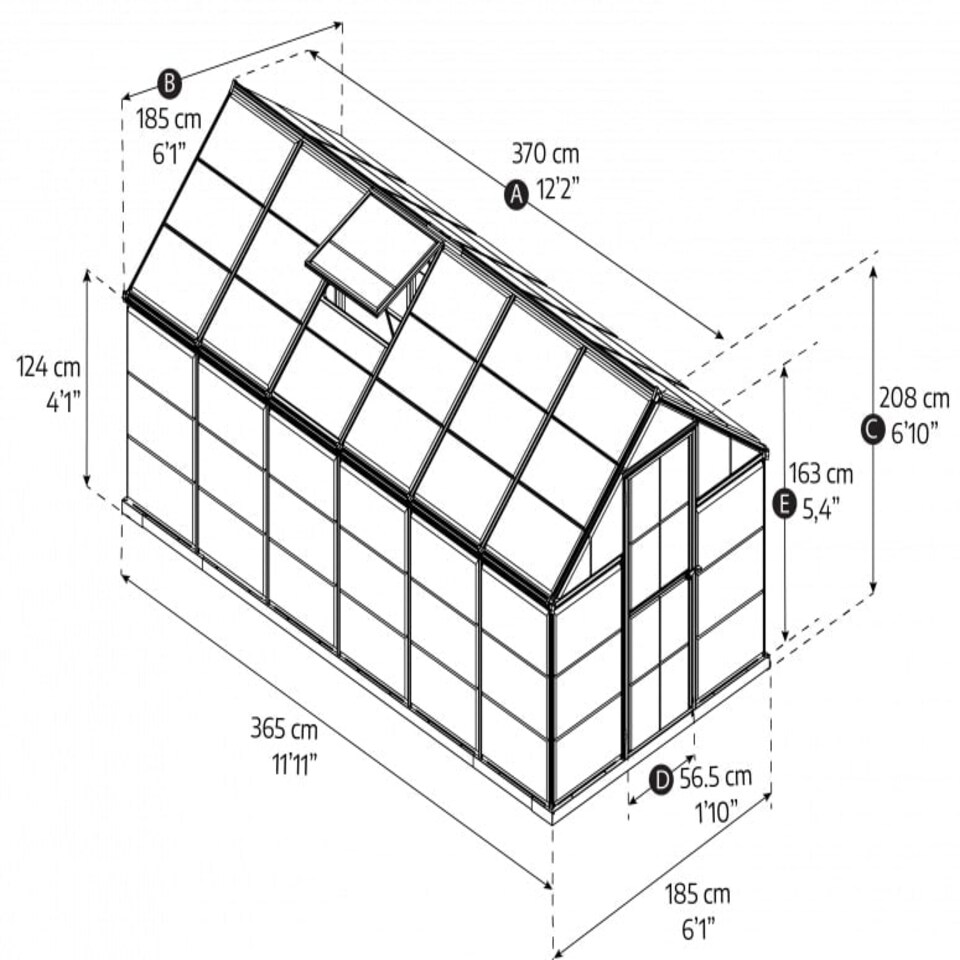 image 1 of Greenhouse Hybrid 6 x 12 - Polycarbonate - L370 x W185 x H208 cm - Green