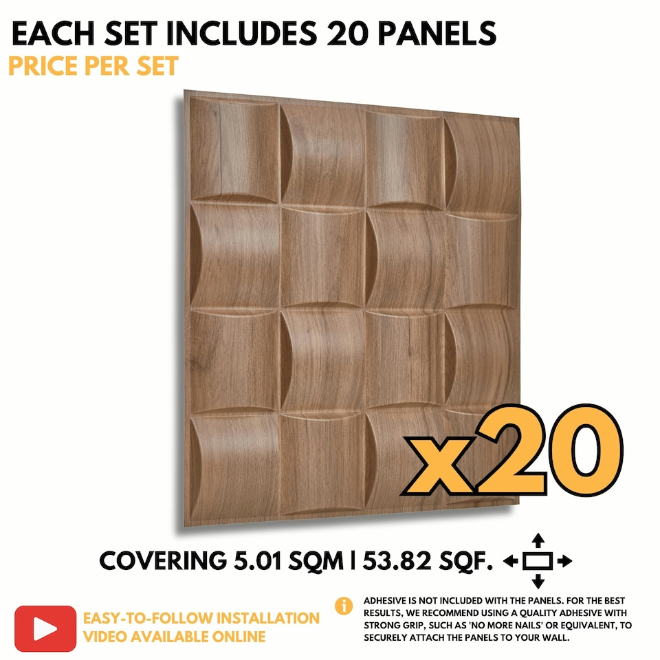 image 1 of NOVECRAFTO Lattice Effect 3D Wall Panels – 6 Sheets Covering 1.5m² | 16.15ft² Interior Cladding Set | Square Grid Design – Each Panel 50x50cm Wooden