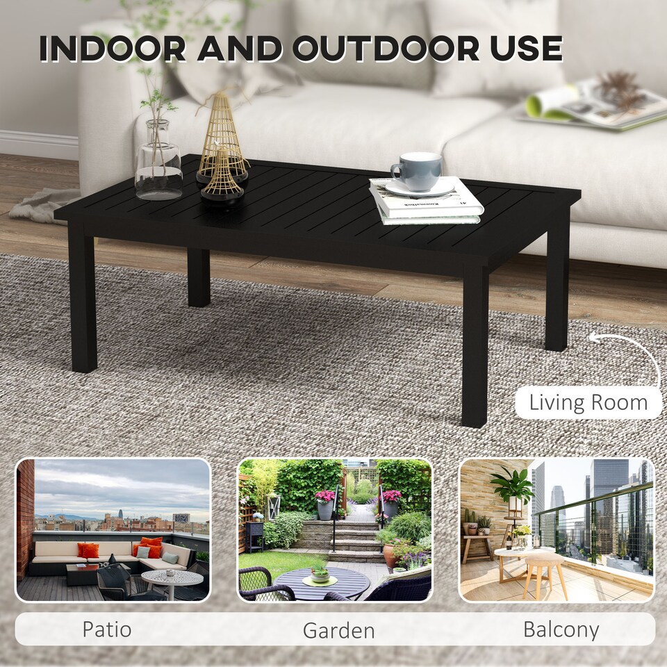image 1 of Outsunny Aluminium Outdoor Coffee Table Patio Table with Slat Top, Black