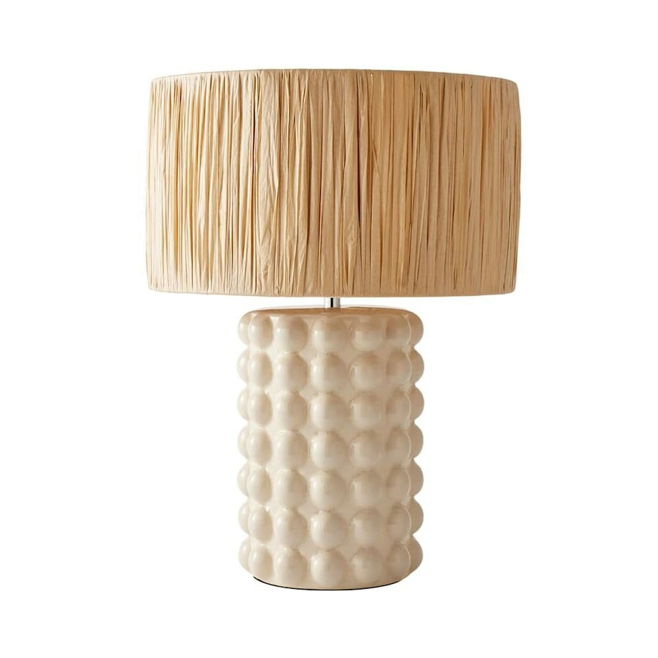 image 1 of ValueLights Kiran Ceramic Stone Bubble Table Lamp Raffia Shade