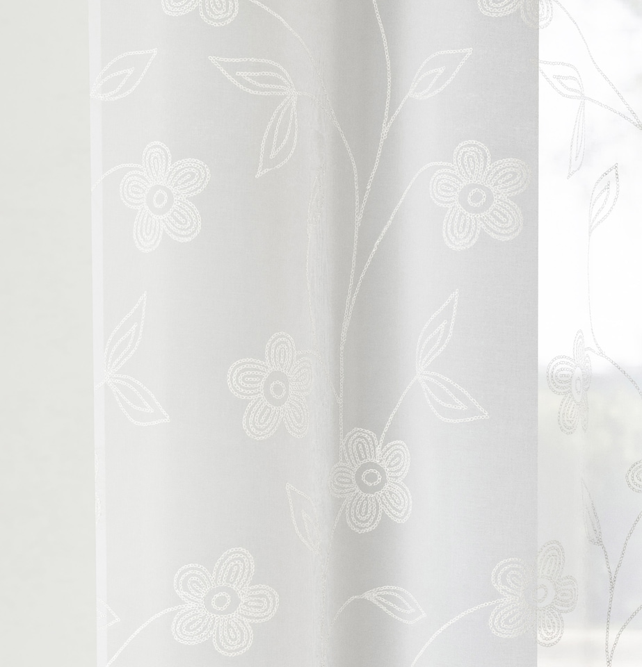 image 1 of Pair of Sienna White Floral Paste Print Patterned Voile Panels with Rod Pocket Header 229 CM