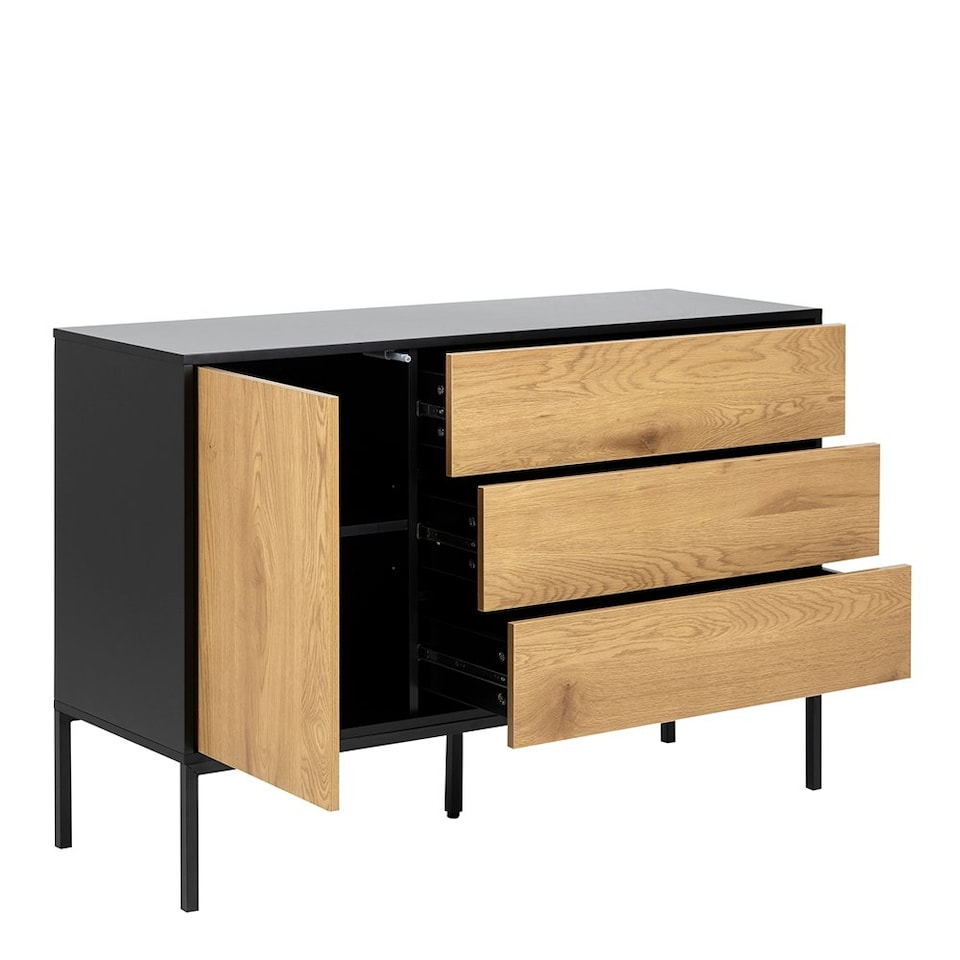 image 1 of Seaford 1 Door 3 Drawer Small Sideboard in Black & Oak