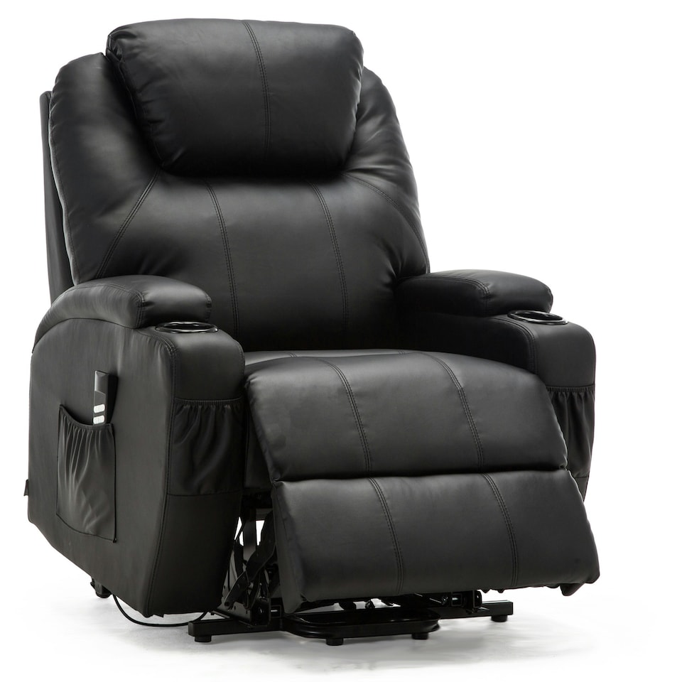 image 1 of Cinemo Dual Motor Rise Recliner Bonded Leather Heat & Massage Chair (Black)