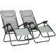 image 1 of Outsunny Foldable Garden Recliner Chair Set of 2 w/ Footstool & Headrest, Grey
