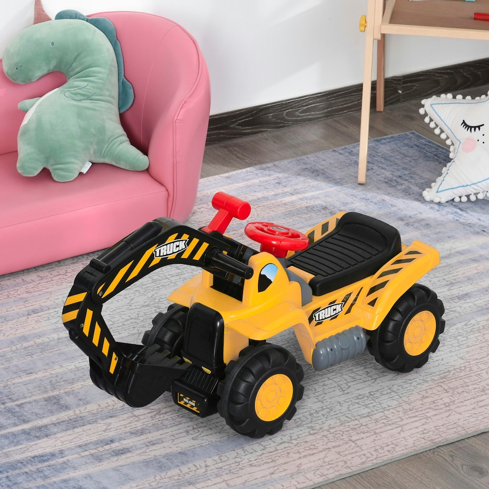 image 1 of HOMCOM 3 in 1 Kids Ride-On Tractor Excavator w/ Storage Basketball Hoop