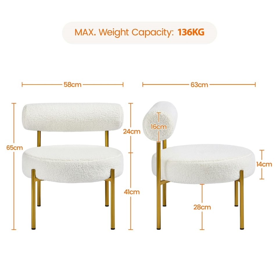 image 1 of Yaheetech Boucle Accent Chair with Round Padded Seat and Metal Legs | White