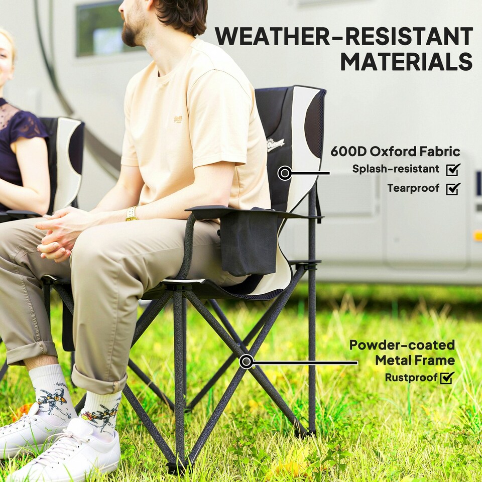 image 1 of Outsunny Set of 2 Padded Folding Picnic Chairs with Cooler Bag Grey | Grey