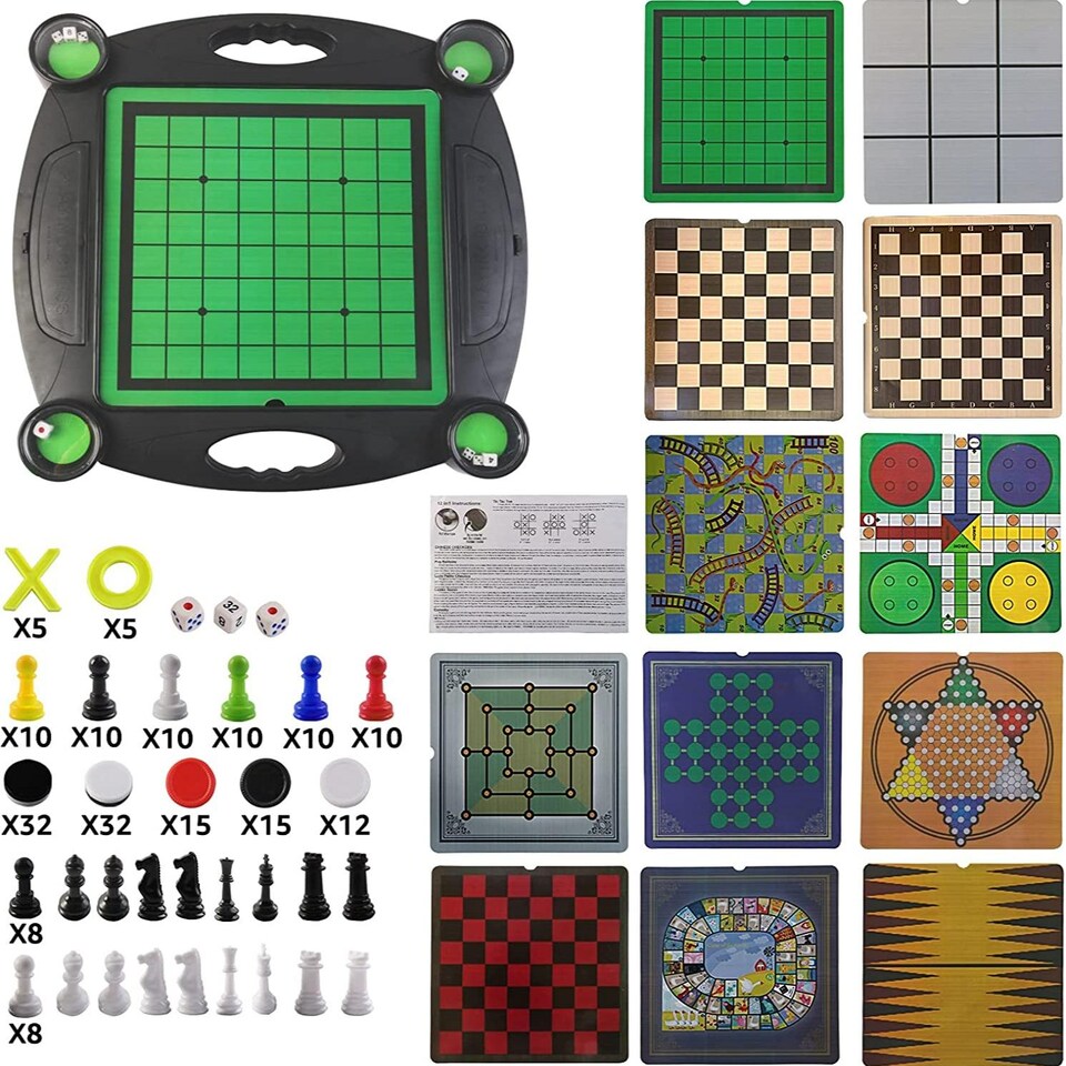 image 1 of 12-in-1 Family Board Game Set – Chess, Draughts, Ladders, Flying Chess & More | Educational Toy | Christmas Gift