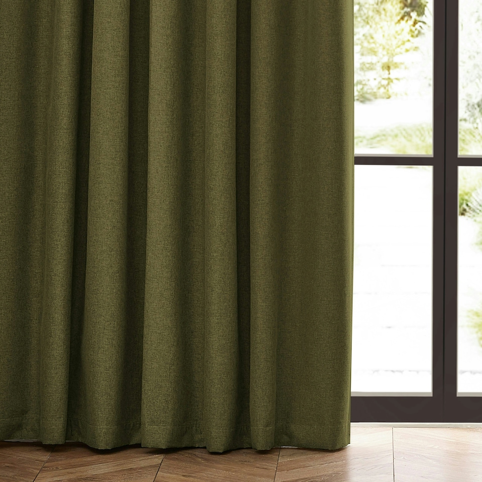 image 1 of furn. Dawn Blackout Olive Pencil Pleat Curtains 168 x 137cm Multi