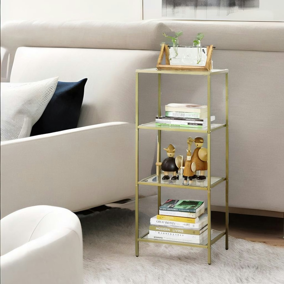 image 1 of Glass 4 Tier Side End Table Gold Gold