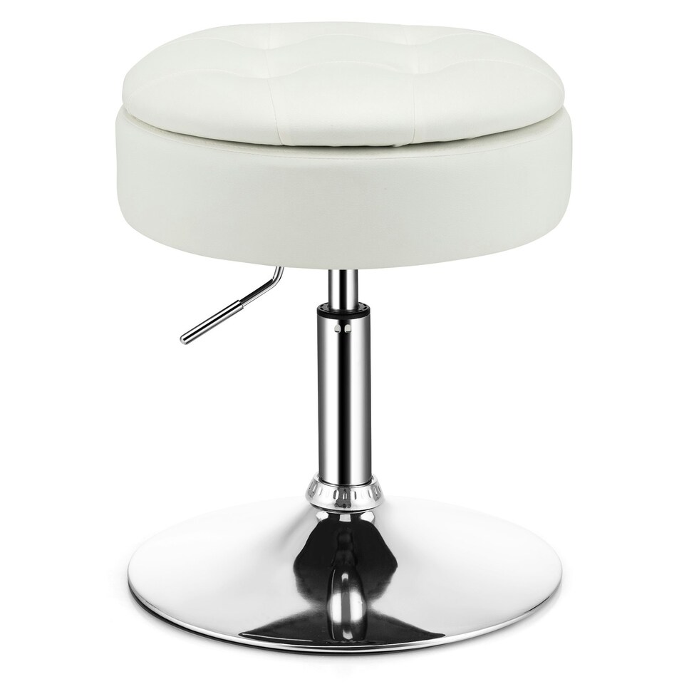 image 1 of Costway 360° Swivel Bar Stool w/ Lid Tufted Vanity Stool White