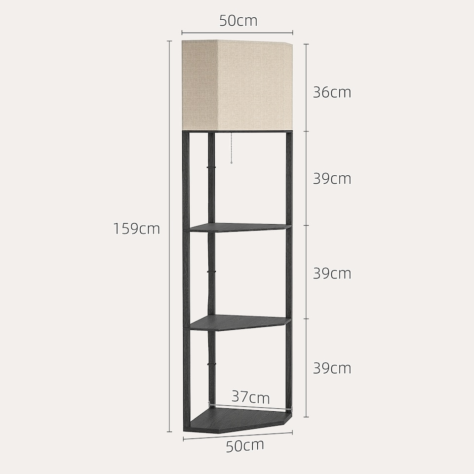 image 1 of HOMCOM Corner Floor Lamp with Shelves, Modern Tall Standing Lamp with Chain Switch for Living Room, Bedroom, Bulb Not Included, Black