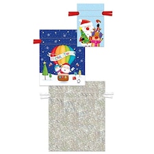 Assorted Santa & Friends Drawstring Sack Plastic Gift Bags - Pack of 3