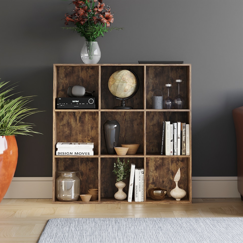 image 1 of Vida Designs Durham 3x3 Cube Storage Bookcase Display Unit, Dark Wood