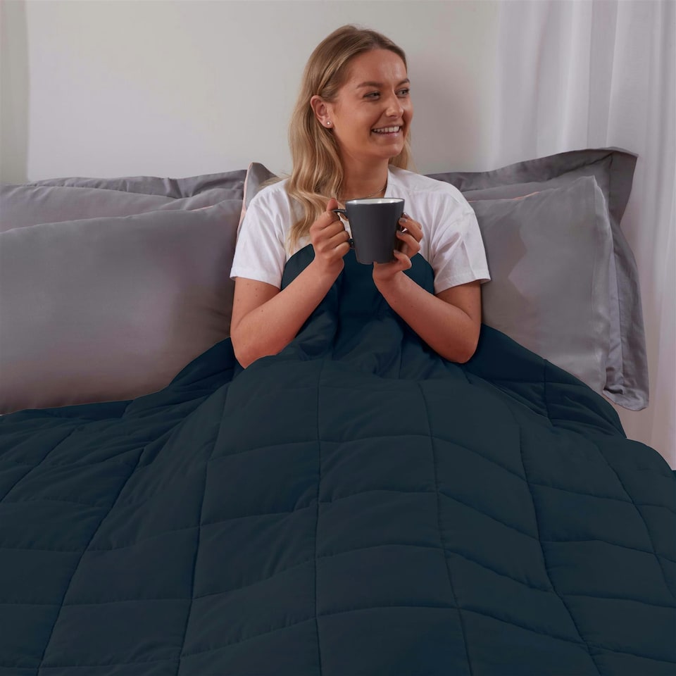 image 1 of OHS Weighted Blanket 8kg Quilted, 150x200cm - Navy Blue