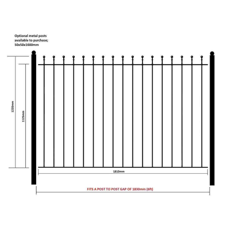 image 1 of Manor Higher Fence Panel - Solid Steel - FIts Gap of 1830 mm x 1220 mm High - Electro Galvanised/Black Powder Coated | Black | 1