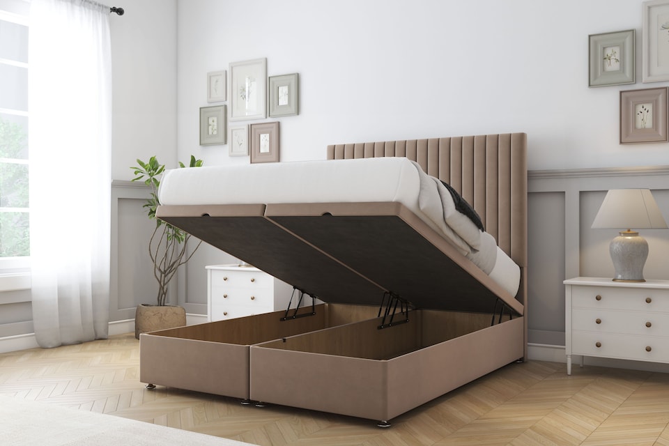 image 1 of Sloomy Manhattan Mink Plush Ottoman Bed With Mattress With 26" Strutted Headboard 2'6 Small Single