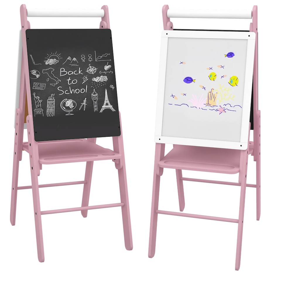 image 1 of AIYAPLAY Three-in-One Easel for Kids, with Paper Roll, Adjustable Height | Pink | Pink