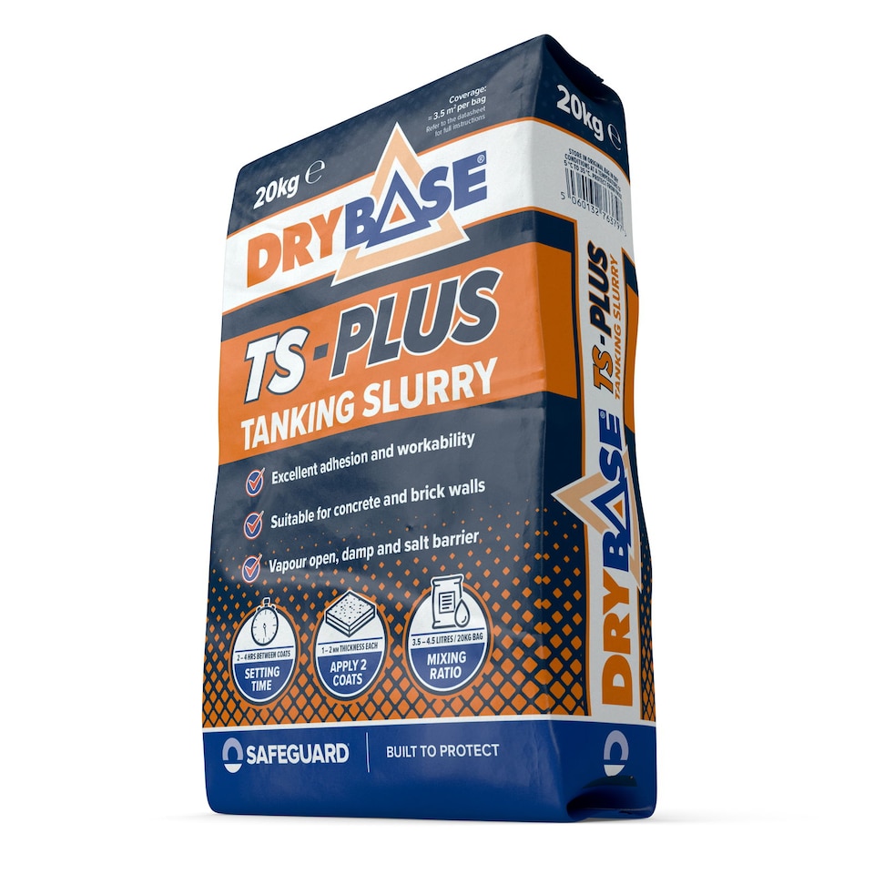 image 1 of Drybase TS-PLUS Tanking Slurry (20kg & 5-Bar Waterproofer 4L) For Waterproofing Concrete & Masonry Basements, Foundations & Walls