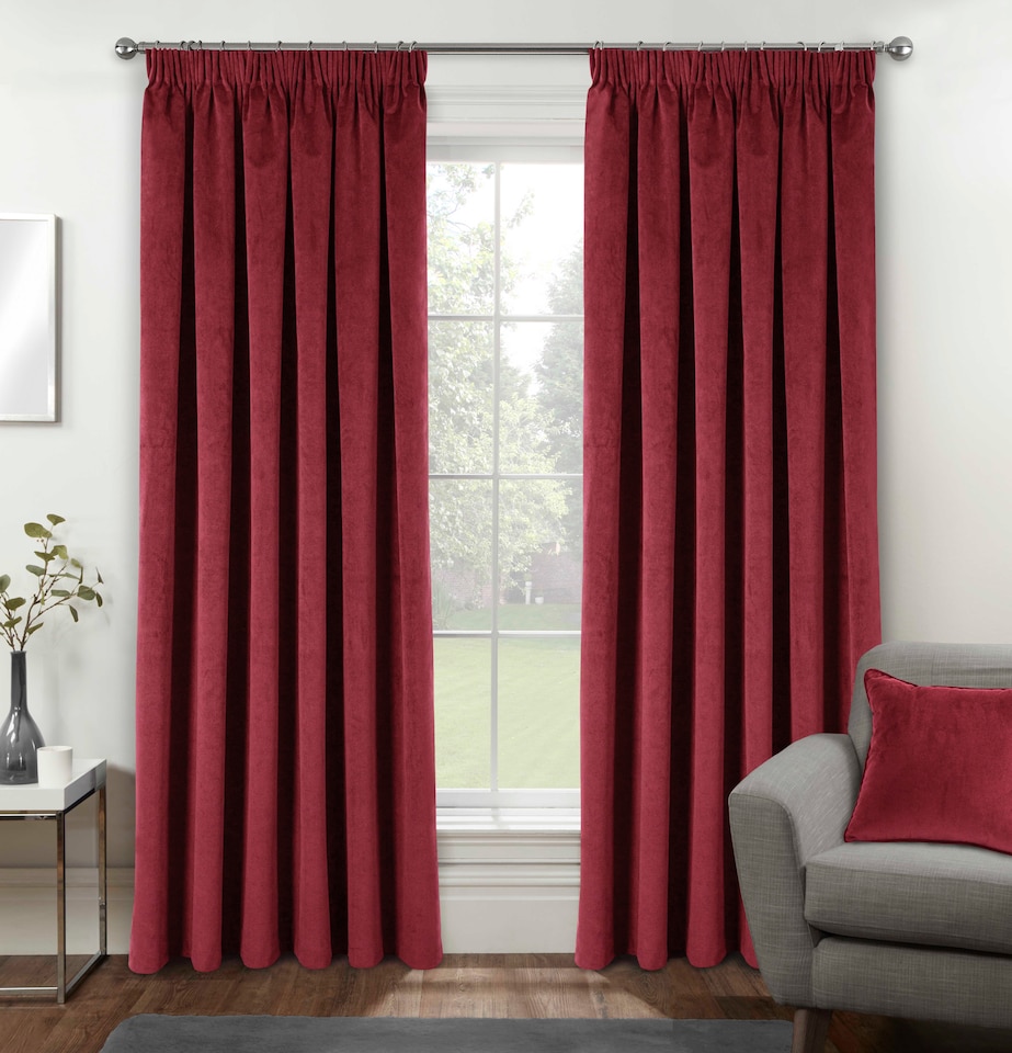 image 1 of Luxury Enhanced Living Red Velvet, Supersoft, Blackout, Thermal Curtains with Tape Top (PAIR) - 90 x 72 inch (229x183cm)