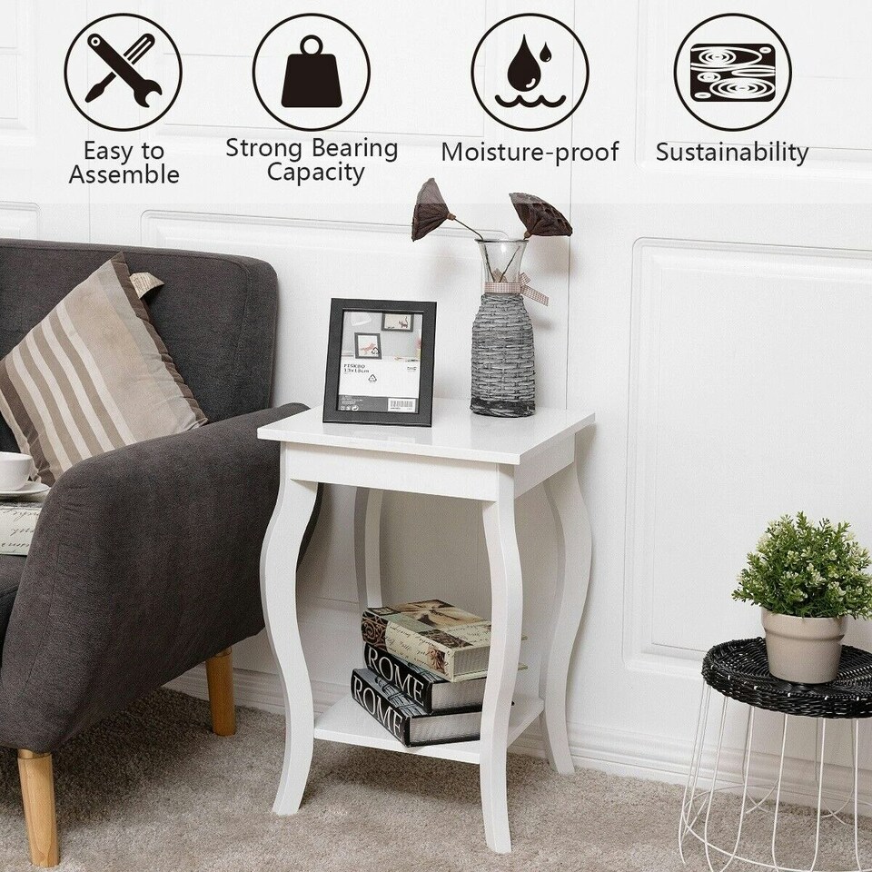 image 1 of COSTWAY Set of 2 End Table Living Room Sofa Side Table White White