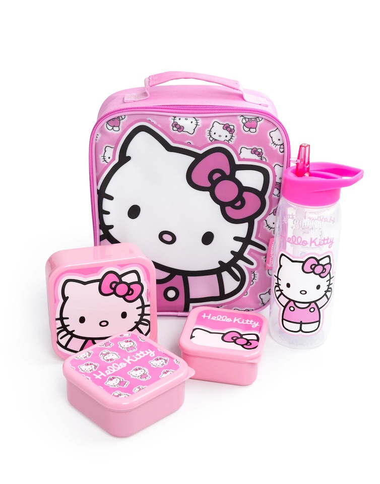 image 1 of Hello Kitty Girls Pink Lunch Bag | Insulated Food Container with Bottle & 3 Snack Pots | Zipper Closure School Lunchbox | Cartoon Character Kids Storage | Hello Kitty Merch