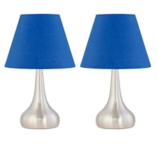 Set of 2 Romana - Brushed Chrome Touch Lamps with Royal Blue Shades Silver | Blue