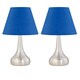 image 1 of Set of 2 Romana - Brushed Chrome Touch Lamps with Royal Blue Shades Silver | Blue