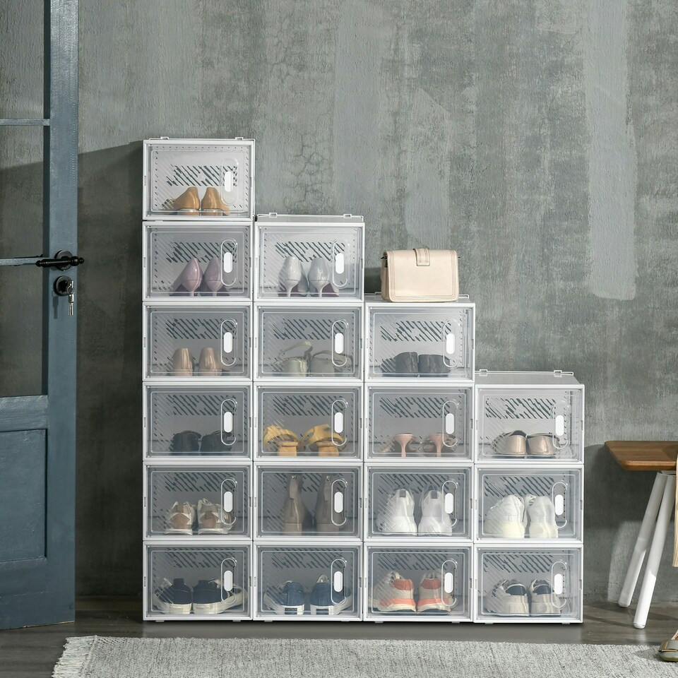 image 1 of HOMCOM 18PCS Stackable Clear Plastic Shoe Storage Box for UK/EU Size 8.5/43
