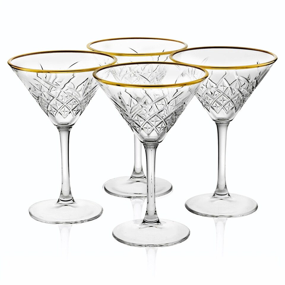 image 1 of Timeless Martini Glass With Gold Rim Sets Queensway Tall Party Drinks Glassware | Clear | Clear | Set of 4